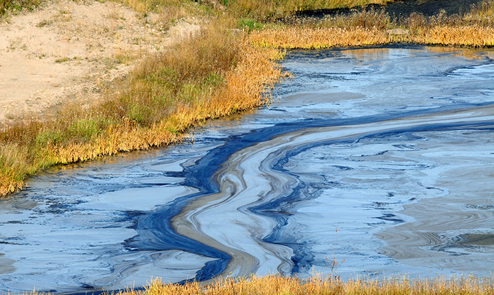 Oil spill in waterway