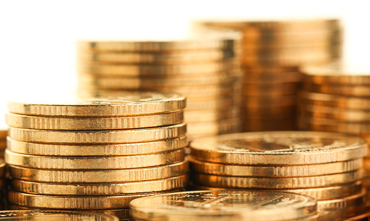 Stacks of gold coloured coins