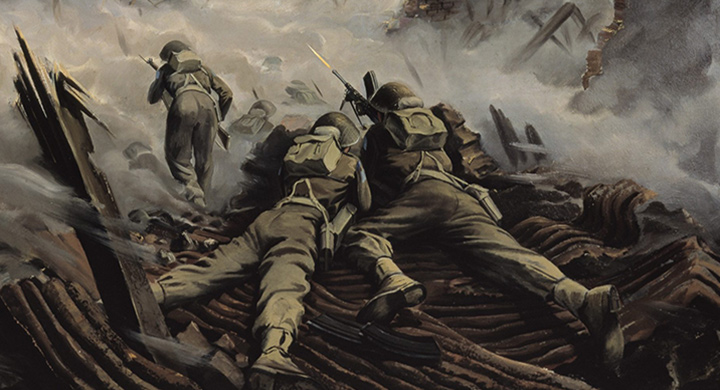 A painting of soldiers at war