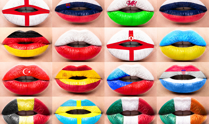 Lips painted with flags from around the world