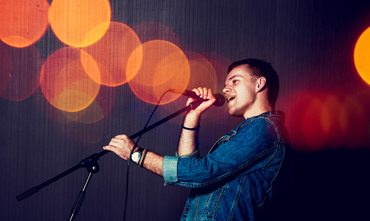 Singer at a microphone