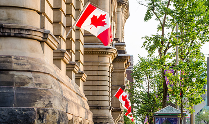Canadian Flags on Langevin Block in Ottawa